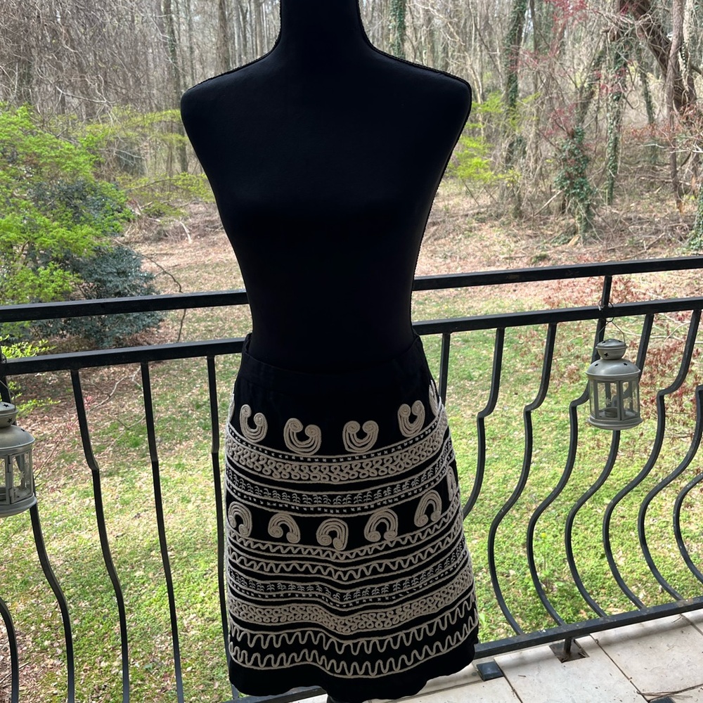Desigual Black Skirt with Cream Embroidered Bands XL